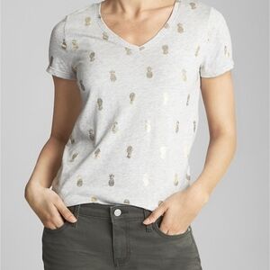 Old Navy White Tee with Gold Pineapple Print